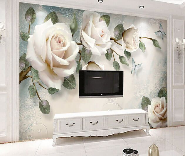 Papier peint De grandes roses sur le mur
